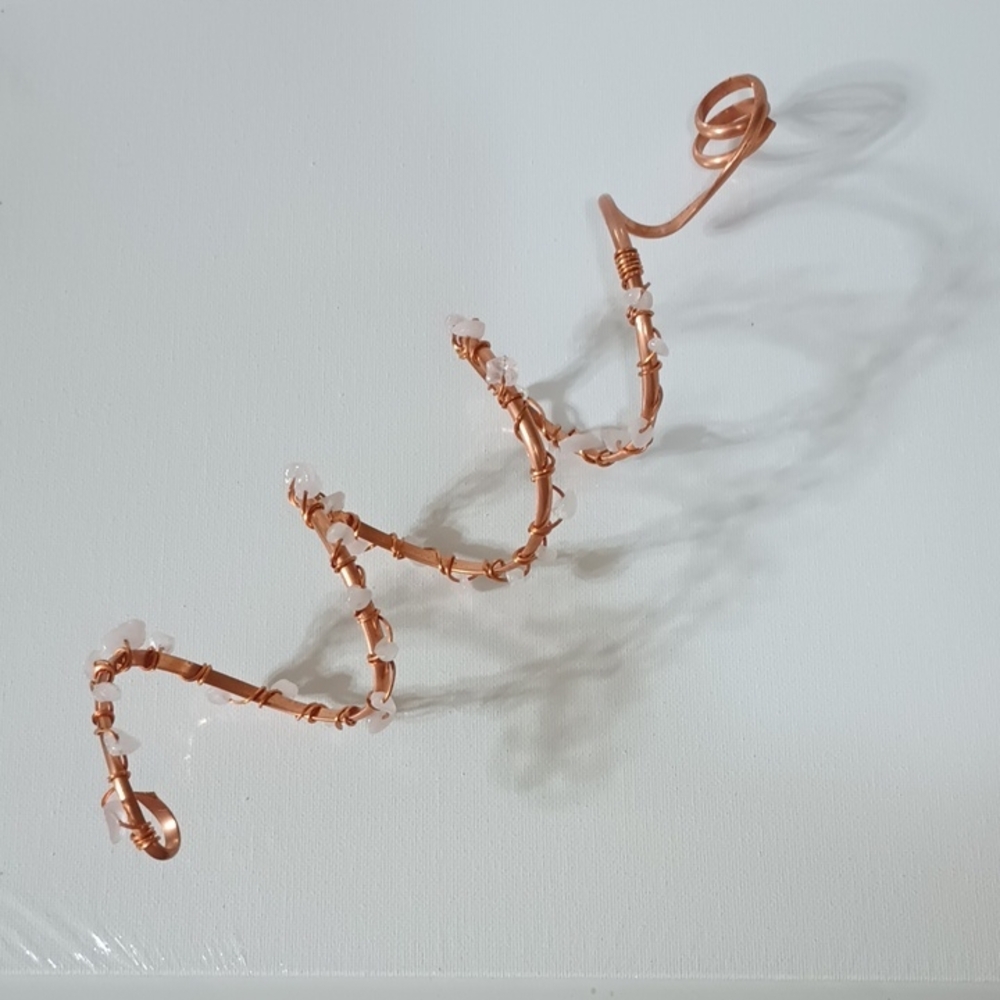 Handcrafted Copper Wire Spiral with Rose Quartz Beads